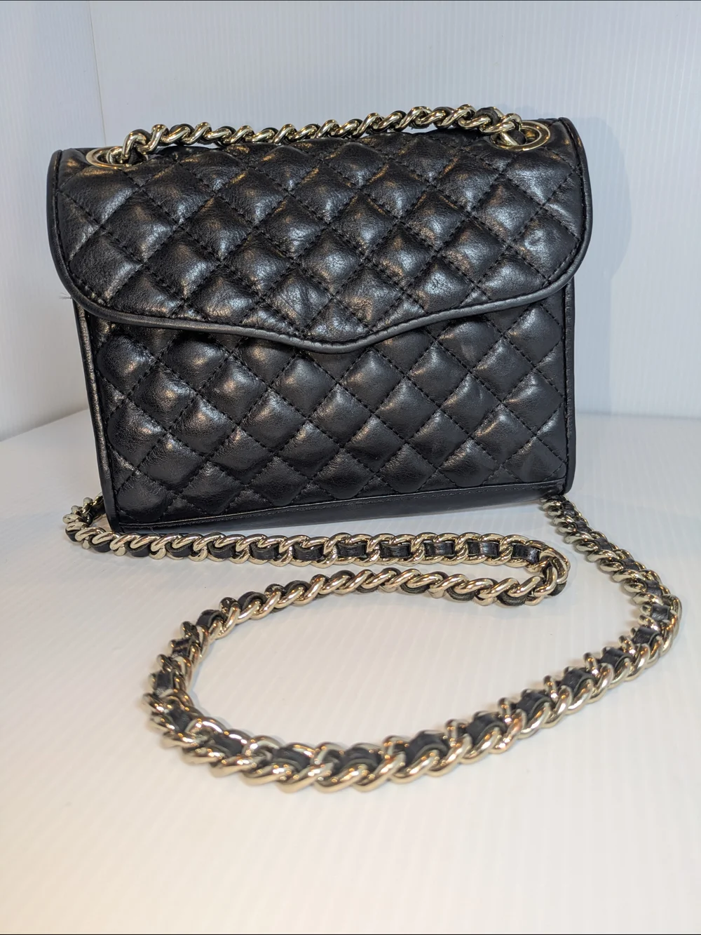 Rebecca Minkoff Black Quilted Leather Chain Crossbody Shoulder Bag Silver Hardwr